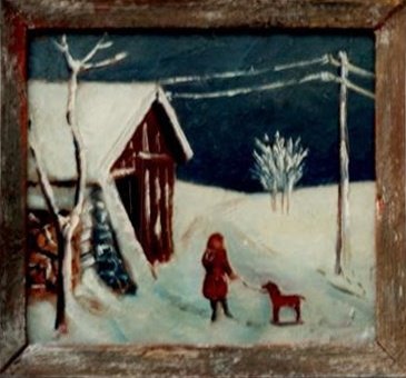 Paysage d'hiver, la fille au chien