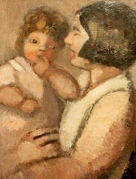 Femme et enfant Peinture représentant une femme tenant un enfant dans ses bras