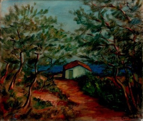 Mas de Provence au dos : paysage avec oliviers